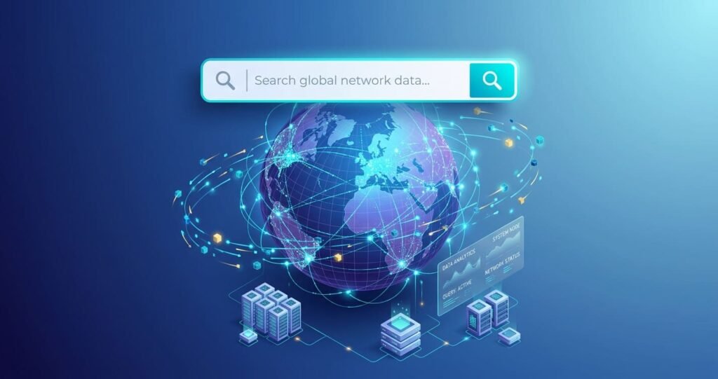 ASN Lookup Tool Isometric Network Infographic